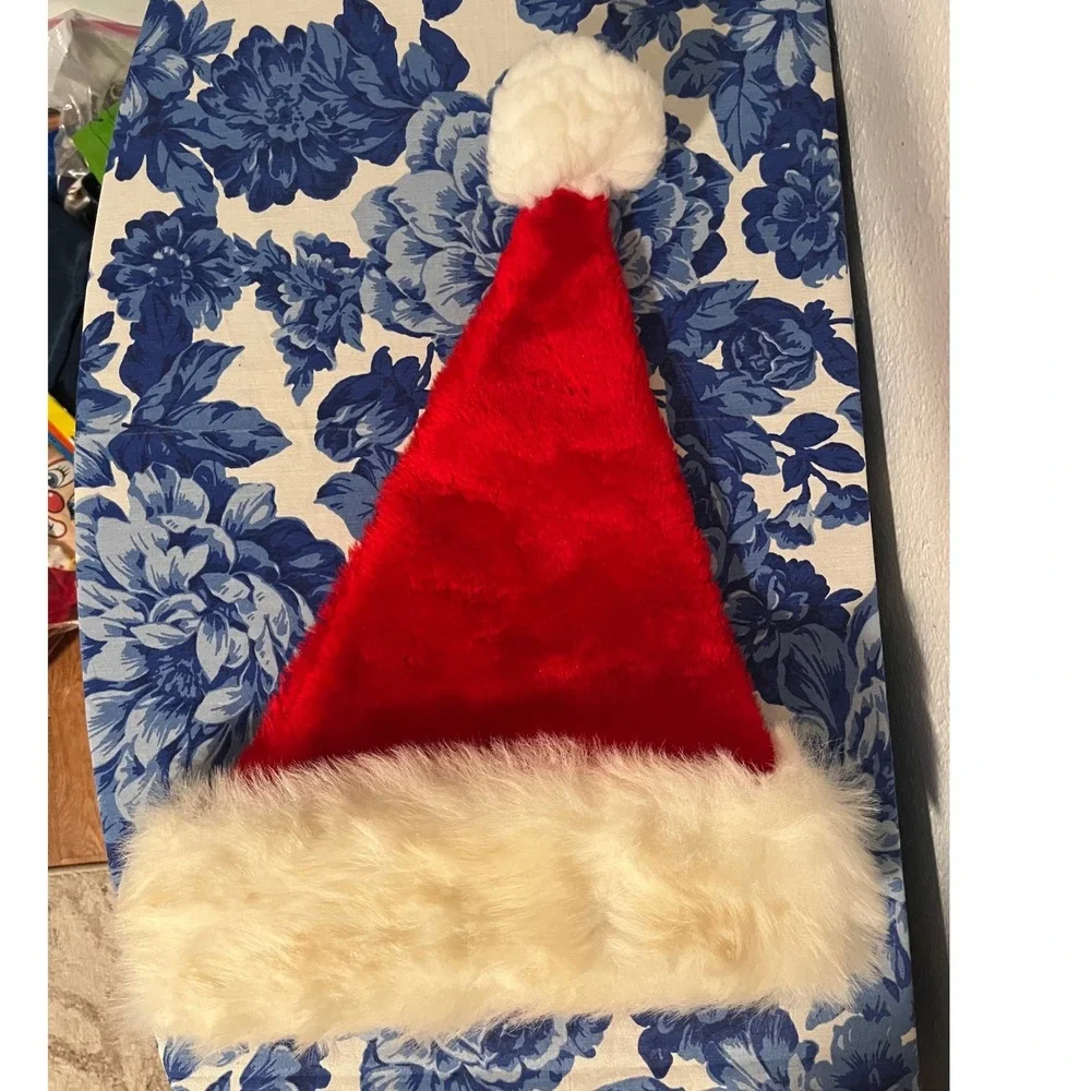 Vintage Red Santa Hat with Shaggy White Trim Holiday Christmas Accessory
